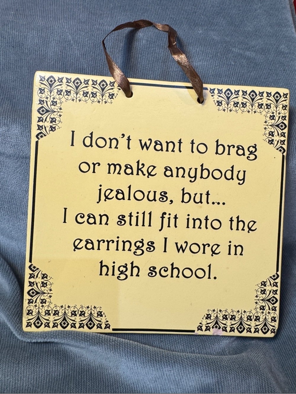 Playful Yellow Ceramic Hanging Wall Sign - Vintage Script Humor